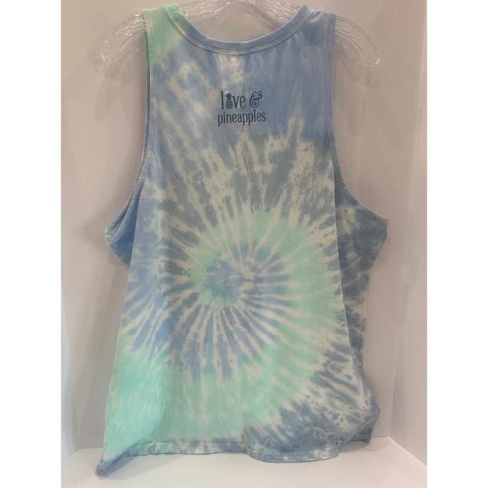Love & Pineapples Lazy Lake Days Tie Dye Tank Top Blue Green Mens Large - Picture 2 of 9